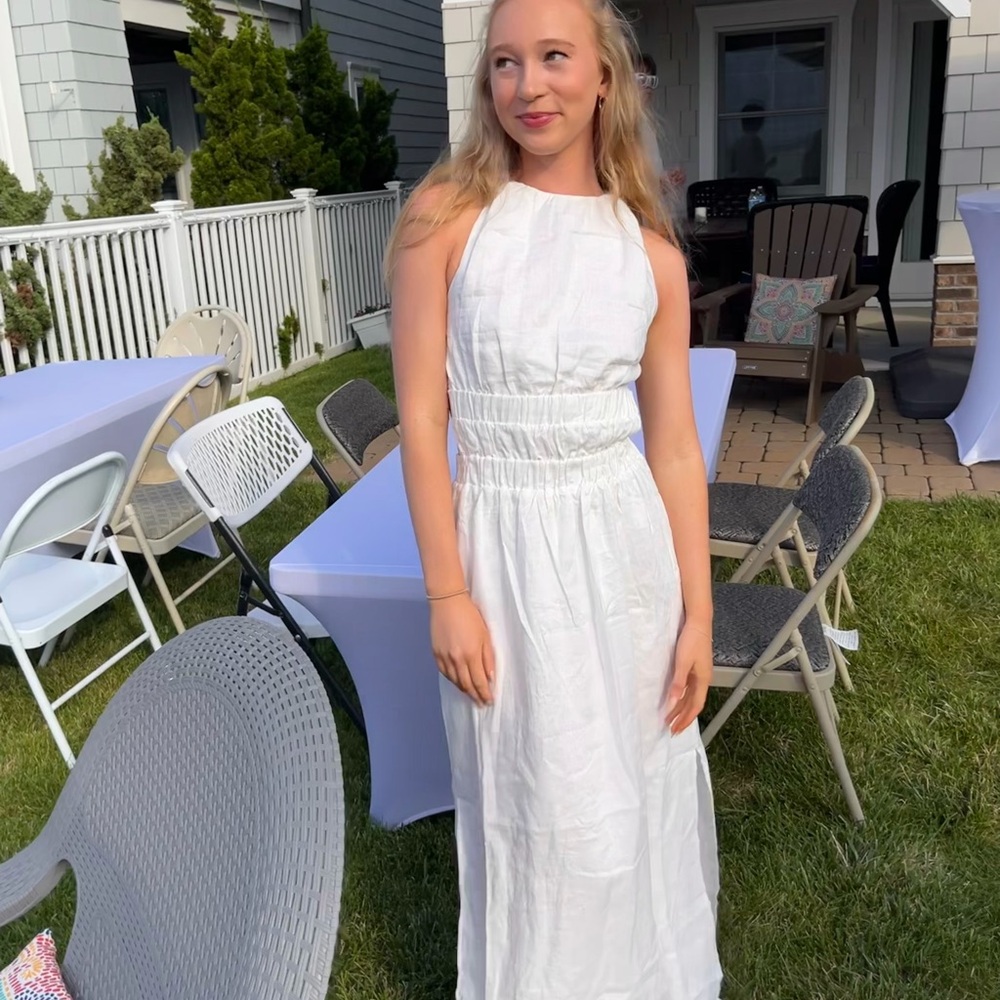 Sleeveless White Halter Maxi Dress